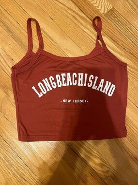 ROMWE Rust Red "LONGBEACHISLAND" Cropped Tank Top